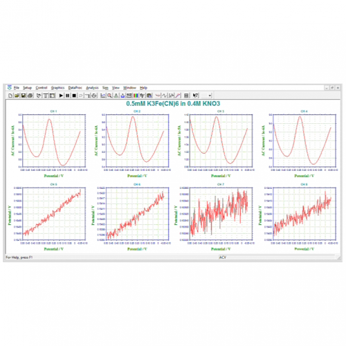 La serie 1400C son potenciómetros de cuatro canales y potenciostatos de cuatro canales.
Aplicaciones:

Mediciones simultaneas amperométricas, voltaperométricas y de circuito abierto.
Detección multianalito.
Estudios celulares (in vitro e in vivo).
Generación   Recopilación de experimentos.


VER MÁS





Functiones
1400
1410
1420
1430
1440


Cyclic Voltammetry (CV)
●
●
●
●
●


Linear Sweep Voltammetry (LSV) 
●
●
●
●
●


Chronoamperometry (CA)
 
 
 
●
●


Chronocoulometry (CC)
 
 
 
●
●


Differential Pulse Voltammetry (DPV) 
 
 
●
●
●


Normal Pulse Voltammetry (NPV) 
 
 
●
●
●


Square Wave Voltammetry (SWV) 
 
 
●
●
●


AC Voltammetry (ACV) 
 
 
 
 
●


2nd Harmonic AC Voltammetry (SHACV) 
 
 
 
 
●


Fourier Transform AC Voltammetry (FTACV)
 
 
 
 
●


Amperometric i t Curve (i t)
●
●
 
●
●


Differential Pulse Amperometry (DPA)
 
●
 
●
●


Triple Pulse Amperometry (TPA)
 
●
 
●
●


Sweep Step Functions (SSF)
 
 
 
●
●


Multi Potential Steps (STEP)
 
 
 
●
●


Open Circuit Potential   Time (OCPT), total 5 channels
●
●
●
●
●


Full version of CV simulation and fitting program
 
 
 
●
●


Limited version of CV simulation and fitting program
●
●
●
 
 